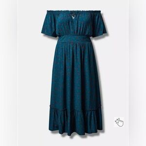 torrid Teal Blue Off-Shoulder Floral Dress size 2